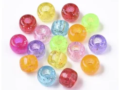 100 perles en plastique basiques pour enfants - pony beads - multicolores à paillettes