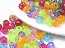 100 perles en plastique basiques pour enfants - pony beads - multicolores à paillettes