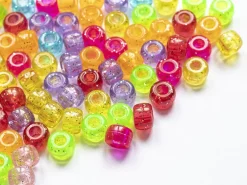100 perles en plastique basiques pour enfants - pony beads - multicolores à paillettes
