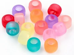 100 perles en plastique basiques pour enfants - pony beads - effet givré transclucide