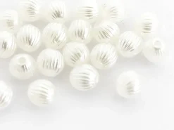 20 perles en plastique imitation perles de culture - rond strié - 6 mm
