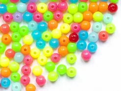 100 perles en plastique rondes 6 mm - couleurs fluo