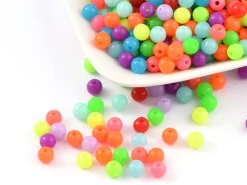 100 perles en plastique rondes 6 mm - couleurs fluo