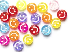20 perles en plastique rondes symbole sourire -multicolore - 10 mm
