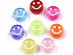 20 perles en plastique rondes symbole sourire -multicolore - 10 mm