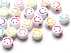 20 perles en plastique rondes symbole sourire - blanc et multicolore - 7 mm