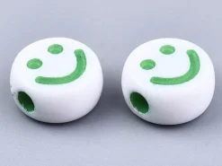 20 perles en plastique rondes symbole sourire - blanc et multicolore - 7 mm