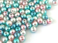 100 perles en plastique rondes imitation perles de culture - 6 mm - dégradé bleu et rose