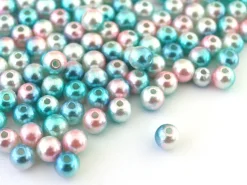 100 perles en plastique rondes imitation perles de culture - 6 mm - dégradé bleu et rose