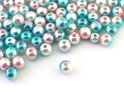 100 perles en plastique rondes imitation perles de culture - 6 mm - dégradé bleu et rose