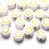 20 perles en plastique rondes symbole sourire - blanc et doré - 7 mm