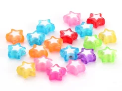 50 perles en plastique étoiles - transparent et blanc - 9x10 mm