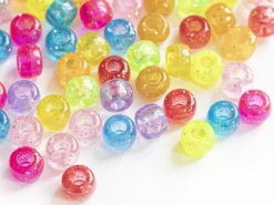 100 perles en plastiques basiques pour enfants - multicolore à paillettes - 9x6 mm