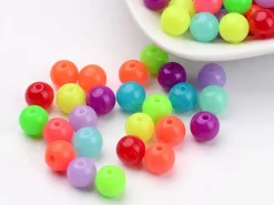 100 perles en plastiques rondes - multicolore fluo - 8 mm
