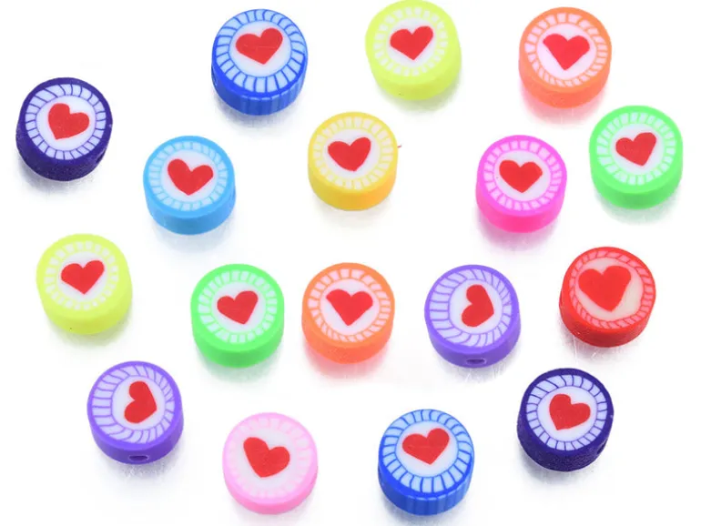20 perles en pâte polymère - Cœur pop - 10 mm