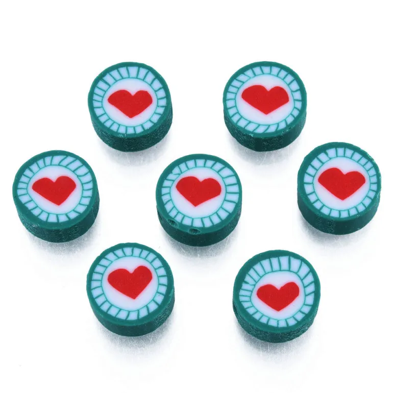 20 perles en pâte polymère - Cœur pop - 10 mm