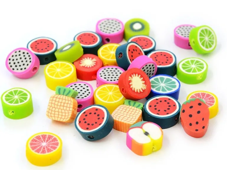 20 perles en pâte polymère - fruits tutti frutti