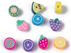 20 perles en pâte polymère - fruits variés
