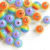 20 perles en résine à rayures colorées - 8 mm