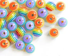 20 perles en résine à rayures colorées - 8 mm
