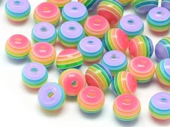 20 perles en résine à rayures colorées - 8 mm