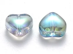 20 perles en verre - petit cœur bleu effet holographique - 6 mm
