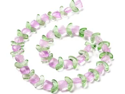 14 perles en verre - Tulipe rose - 15 x 15 mm