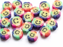 20 perles fleur sourire en pâte polymère - 9 mm