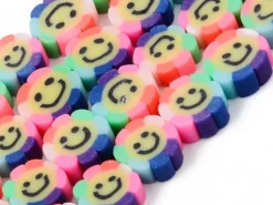 20 perles fleur sourire en pâte polymère - 9 mm