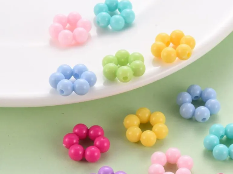 20 perles fleurs boules opaques - Pastel