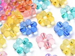 20 perles fleurs boules transparentes - Multicolore
