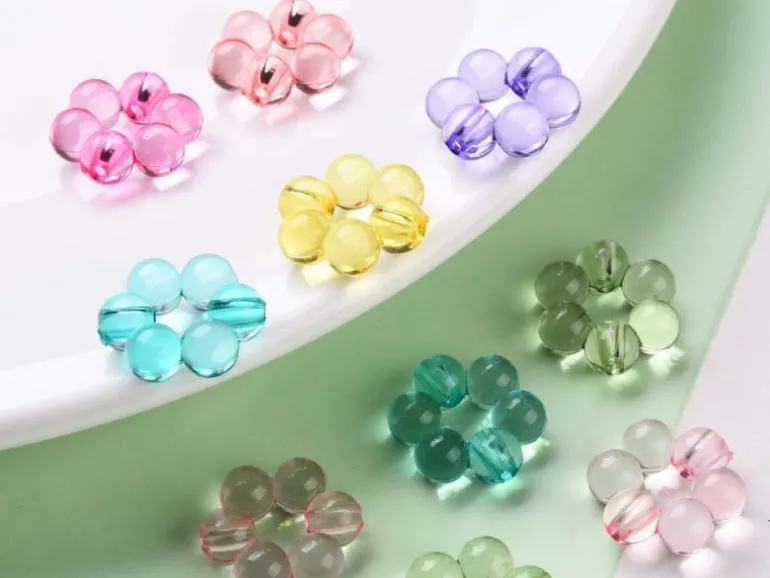 20 perles fleurs boules transparentes - Multicolore