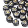 200 perles lettres alphabet rondes en plastique - noir et doré