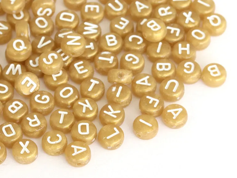 200 perles lettres alphabet rondes en plastique - doré