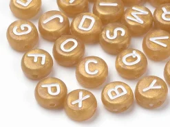 200 perles lettres alphabet rondes en plastique - doré