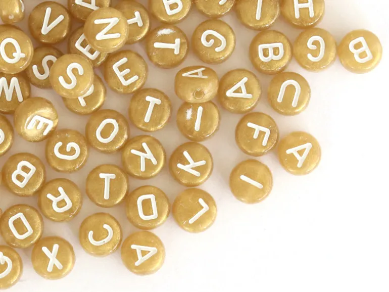 200 perles lettres alphabet rondes en plastique - doré