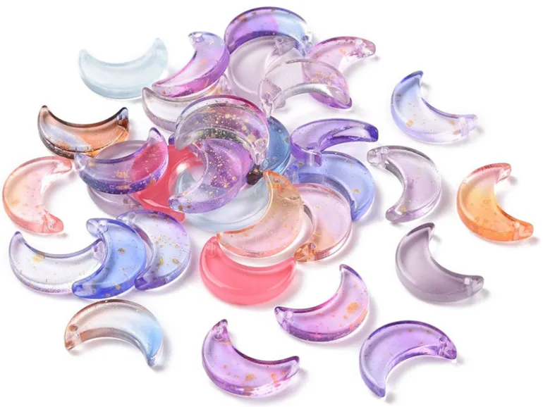 20 perles lunes en verre - Couleurs variées - 16 x 11 mm