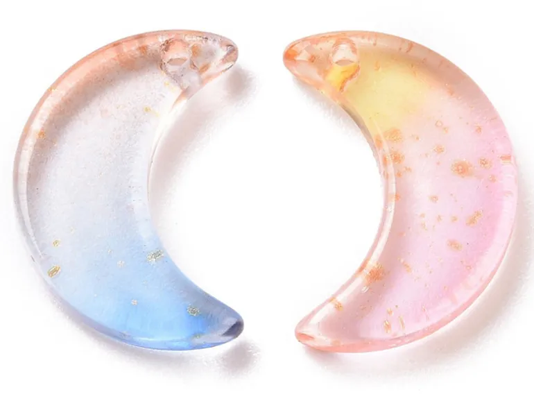 20 perles lunes en verre - Couleurs variées - 16 x 11 mm