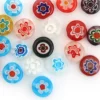 20 perles millefiori en verre - rond plat - 8x3 mm