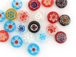 20 perles millefiori en verre - rond plat - 8x3 mm