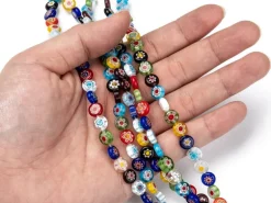 20 perles millefiori en verre - rond plat - 8x3 mm