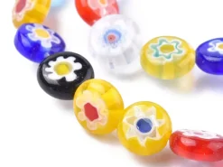 20 perles millefiori en verre - rond plat - 8x3 mm