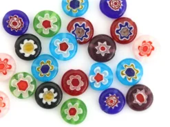 20 perles millefiori en verre - rond plat - 10x4 mm