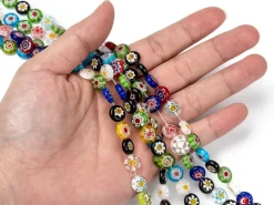 20 perles millefiori en verre - rond plat - 10x4 mm