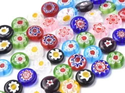 20 perles millefiori en verre - rond plat - 10x4 mm