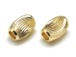 10 perles ondulées - doré à l'or fin 18k - 6 x 4 mm