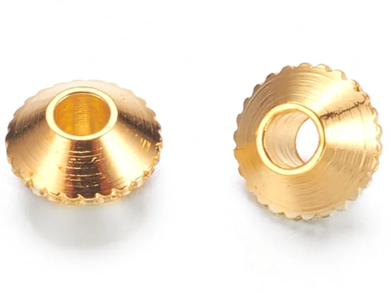 20 perles rondelles toupies ciselées en laiton doré - 4 mm