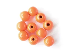 10 perles rondes en bois vernis - Orange 14 mm