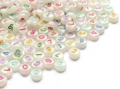 200 perles rondes en plastique - chiffres et numéros - phosphorescent et multicolore - 7 mm