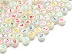 200 perles rondes en plastique - chiffres et numéros - phosphorescent et multicolore - 7 mm